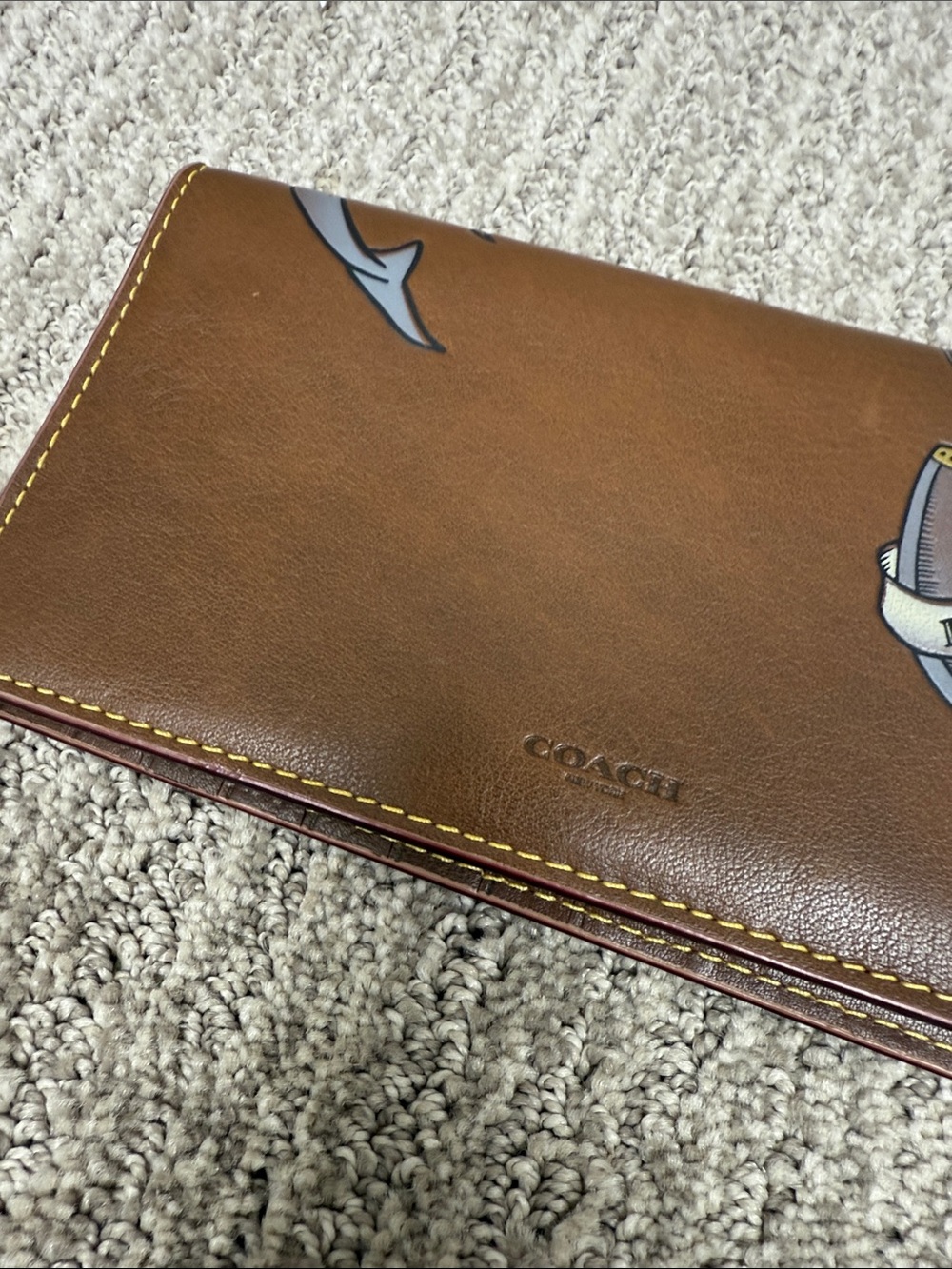 Coach Brown Leather Tattoo-Print Long Long Pocket Wallet with Yellow Stitching - Picture 5 of 12
